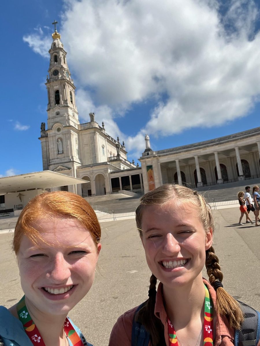 My sister and me at the Shrine of Our Lady of Fatima (in Fatima, Portugal)  